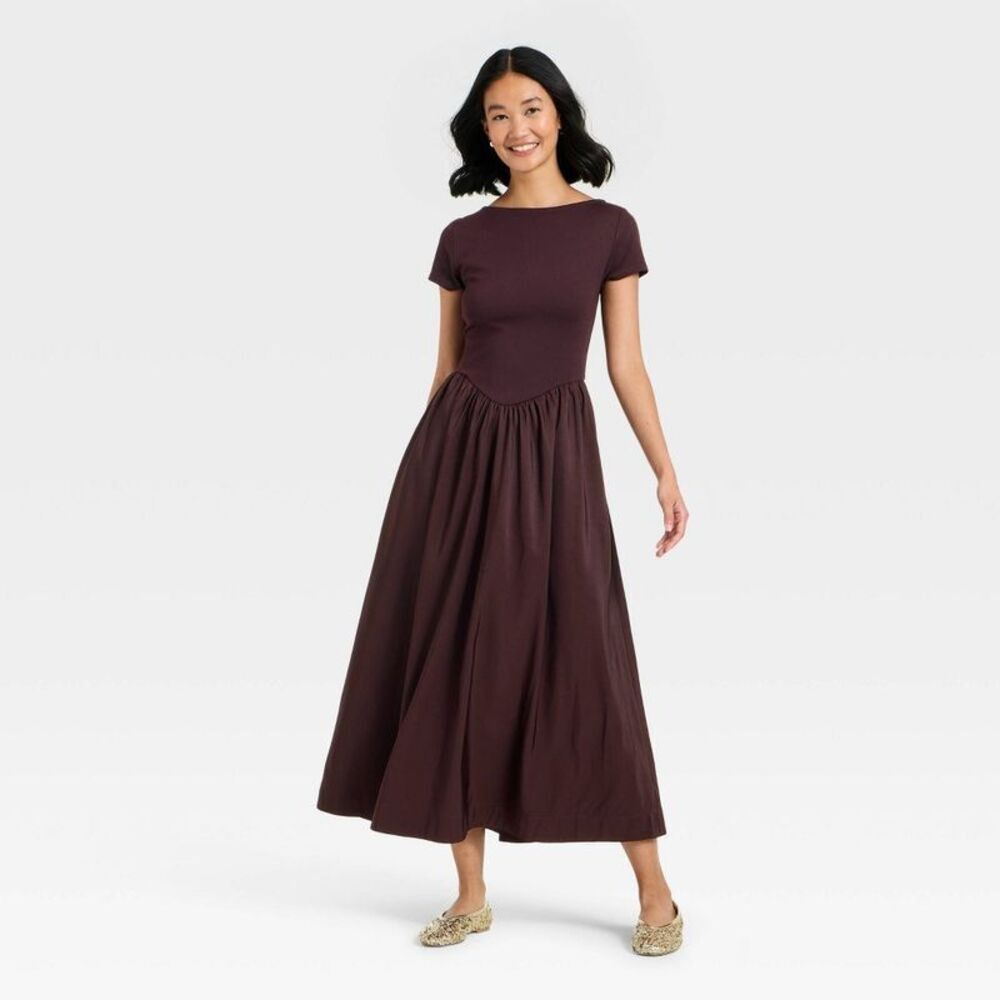 Women's Backless Knit Maxi Dress - A New Day Burgundy XL